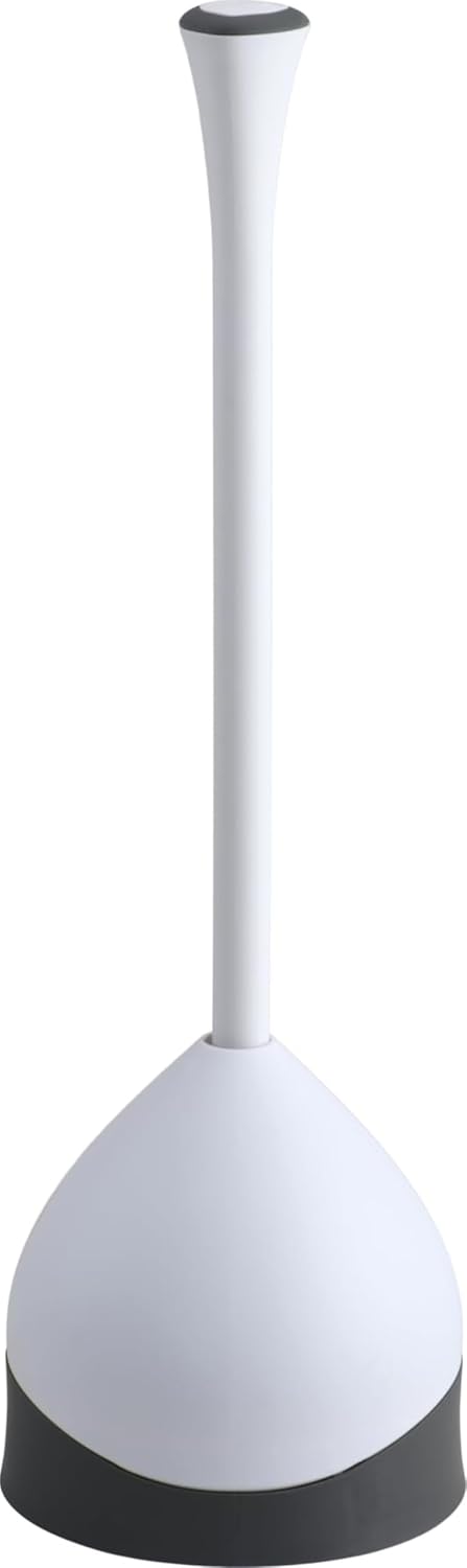 Clorox Toilet Plunger with Hideaway Holder Caddy Heavy-Duty Compact Design with Non-Skid Rubber Base for Bathroom Convenient Storage Toilet Unclogger. 6.5x19.5-Inch. White