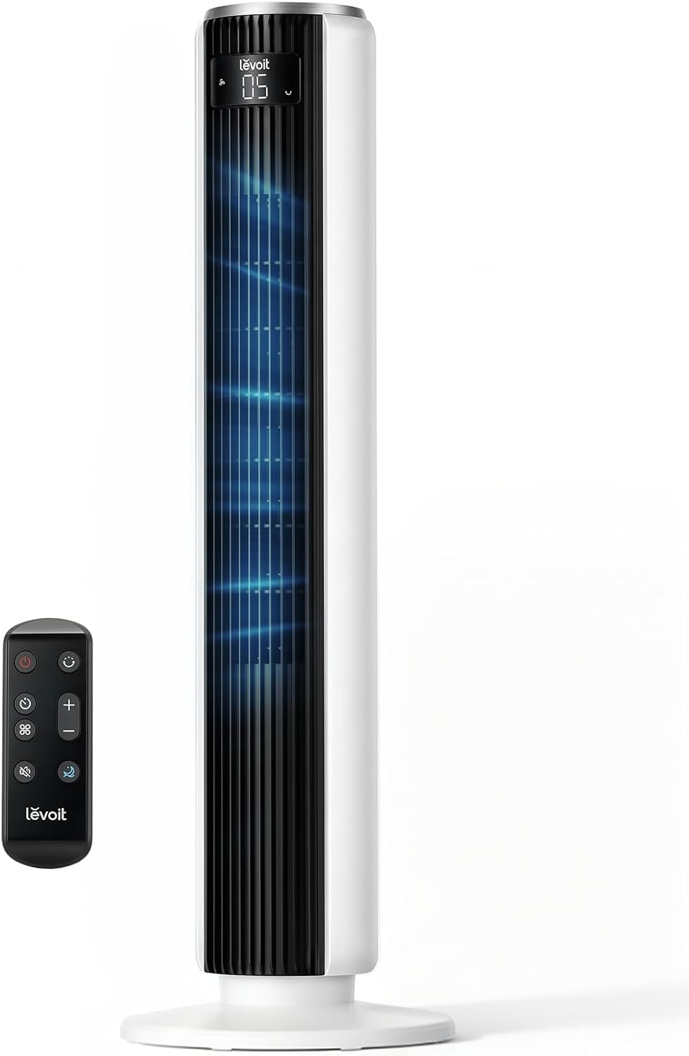 Levoit Tower Fan for Bedroom. 28ft/s Fans that Blow Cold Air. 28dB Quiet | Standing Floor Fan for Room. 90° Oscillating. 5 Speeds 4 Modes & Temp Sensor. Bladeless. 12H Timer. Remote. 36 inch. White