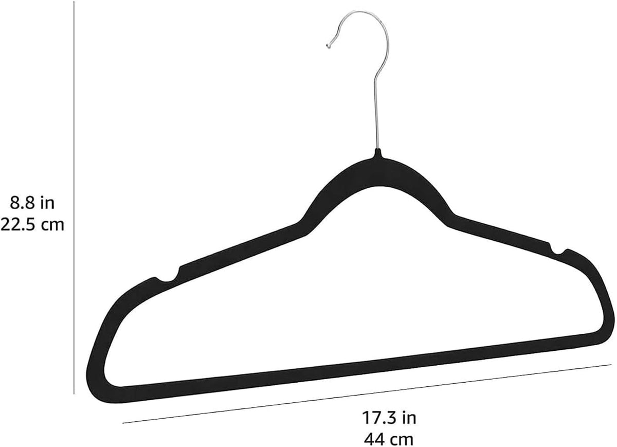 Amazon Basics Slim Velvet Non-Slip Space Saving Suit Clothes Hangers for Closet Organization. Black/Silver. 30-Pack