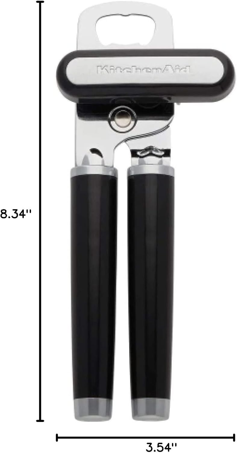 KitchenAid Classic Multifunction Can Opener and Bottle Opener Easy to Use.Razor Sharp Stainless Steel Cutting Wheel.Soft Ergonomic Handles.Black.(Pack of 12)