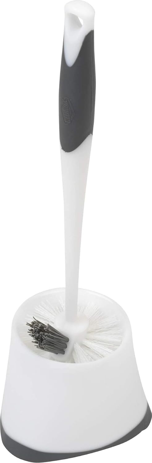 Clorox Corner Toilet Bowl Brush with Under Rim Scrubber. Includes Corner Storage Caddy. White