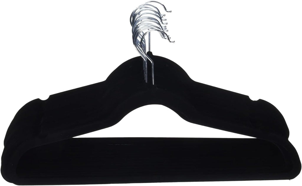 Amazon Basics Slim Velvet Non-Slip Space Saving Suit Clothes Hangers for Closet Organization. Black/Silver. 30-Pack