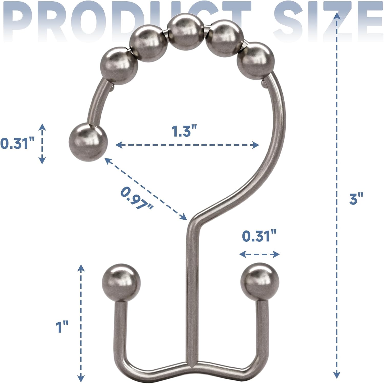 Titanker Shower Curtain Hooks Rings. Rust Resistant Metal Double Glide Shower Hooks Rings for Bathroom Shower Rods Curtains. Set of 12 Hooks - Nickel