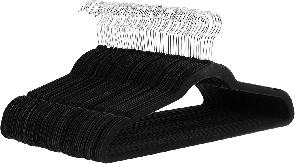 Amazon Basics Slim Velvet Non-Slip Space Saving Suit Clothes Hangers for Closet Organization. Black/Silver. 30-Pack