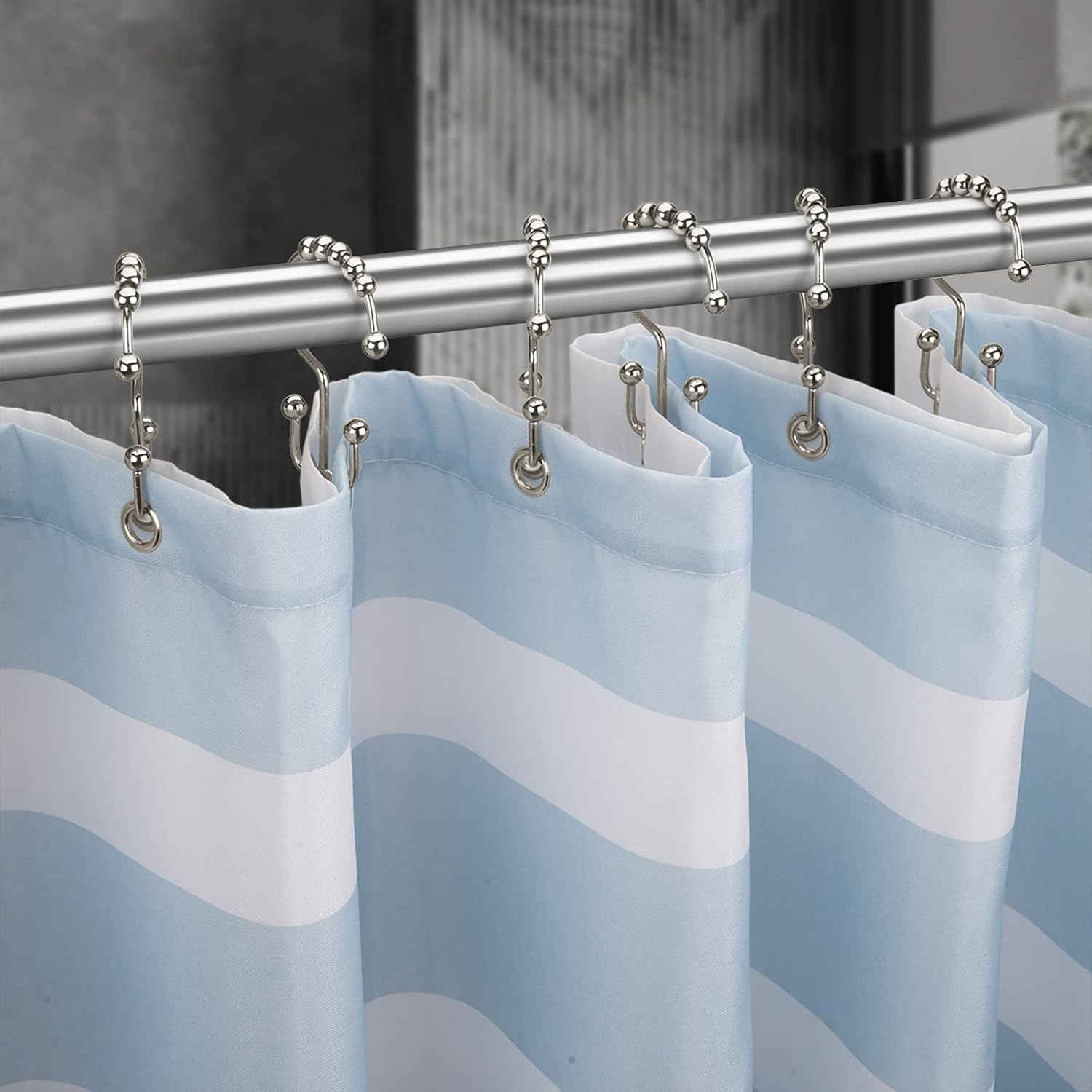 Titanker Shower Curtain Hooks Rings. Rust Resistant Metal Double Glide Shower Hooks Rings for Bathroom Shower Rods Curtains. Set of 12 Hooks - Nickel