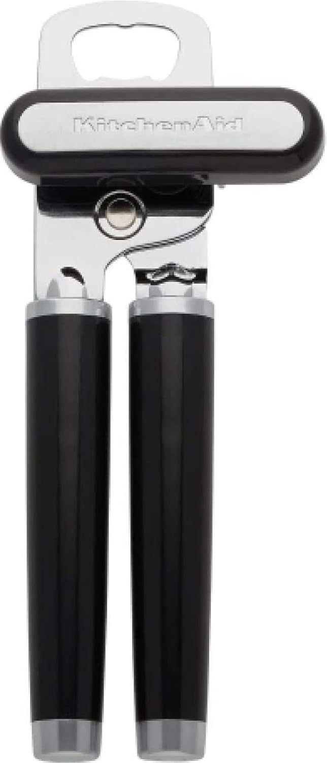 KitchenAid Classic Multifunction Can Opener and Bottle Opener Easy to Use. Razor Sharp Stainless Steel Cutting Wheel. Soft Ergonomic Handles. Black