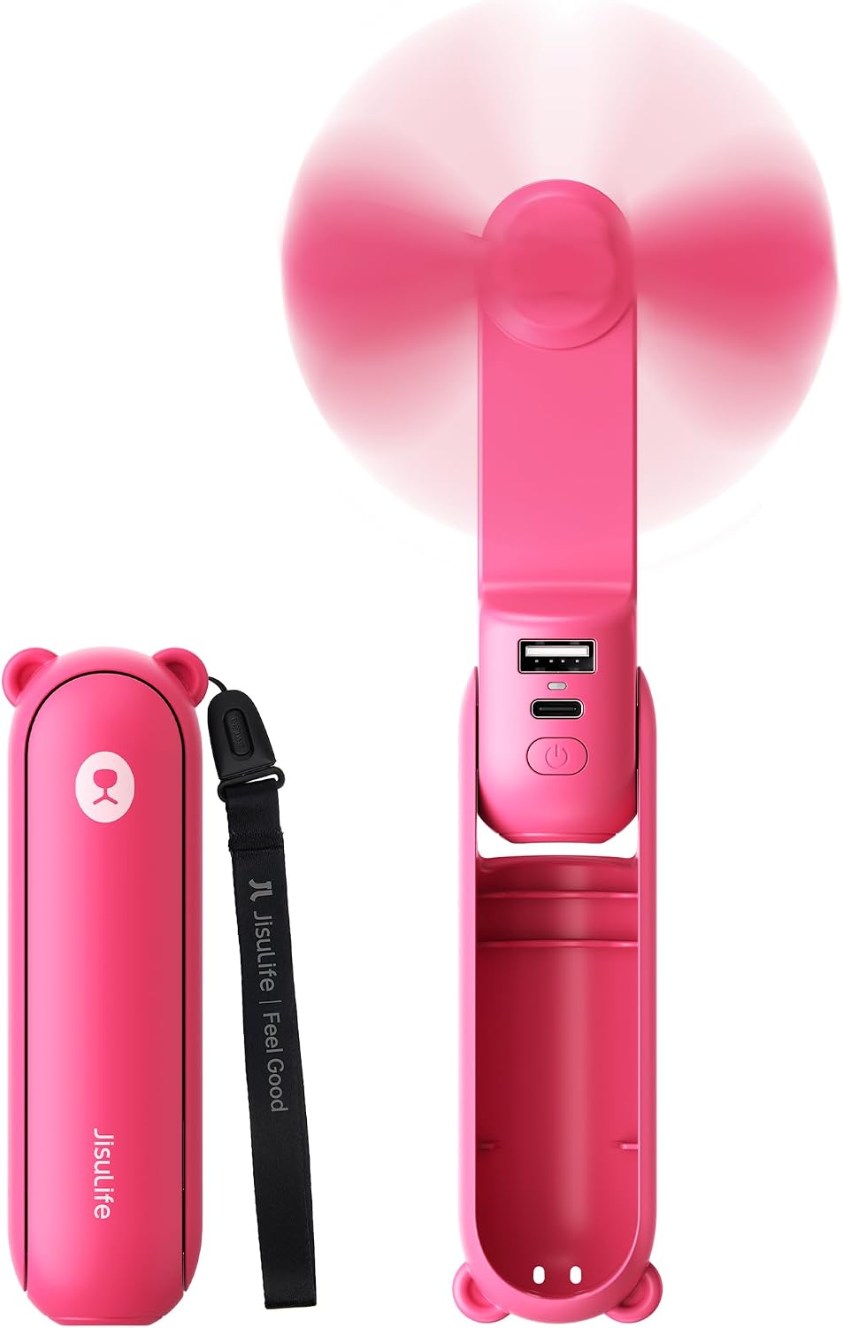 JISULIFE 3 IN 1 Portable Fan with Power Bank & Flashlight Featured | 19H Max Cooling. USB Rechargeable. Pocket-Sized Handheld Fan for Travel. Cruise. Concerts. Makeup. Summer Gifts for Women
