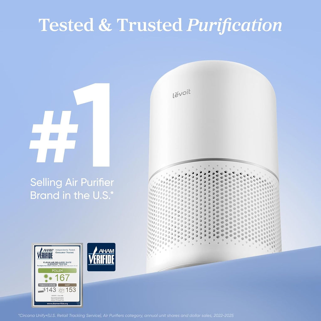 Levoit Air Purifier for Home Pets Hair Allergens in Bedroom Quiet Purifiers | Quiet HEPA Sleep Mode. Remove 99.97% Dust Pollen Smoke Pet Odor. AHAM VERIFIDE. Core300-P. Up to 1073 ft². White