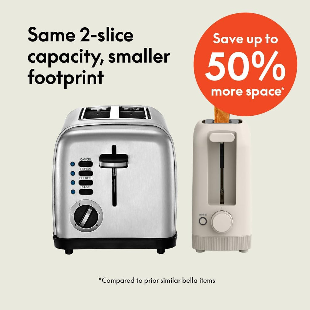 bella Fits-Anywhere™ 2-Slice Slim Toaster. Long Slot & Extra Wide. Oatmilk