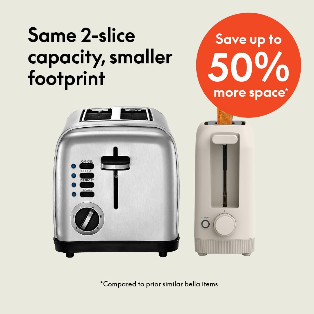 bella Fits-Anywhere™ 2-Slice Slim Toaster. Long Slot & Extra Wide. Oatmilk