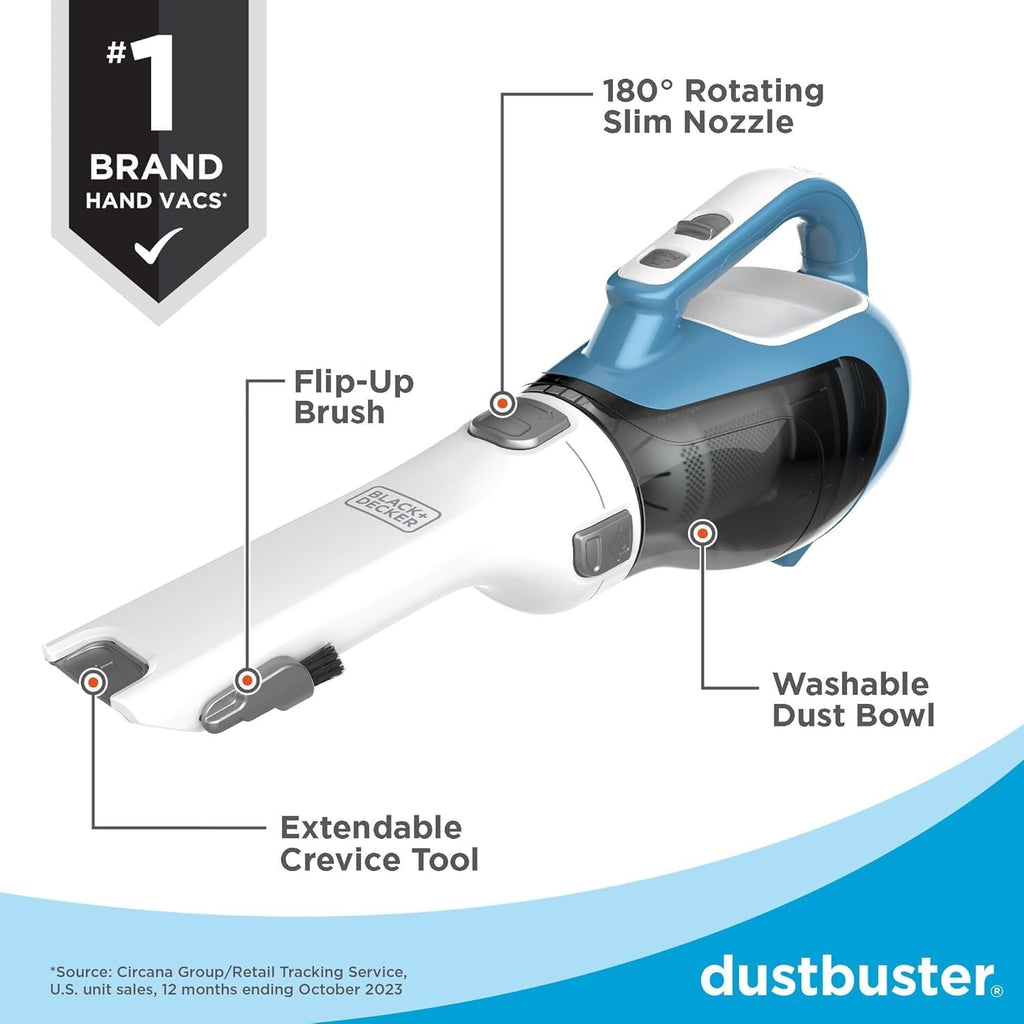 Amazon.com - Black+Decker. Dustbuster AdvancedClean Handheld Vacuum Cordless. Compact Home and Car Vacuum with Crevice Tool. Rotating Nozzle and Charging Station - Household Handheld Vacuums