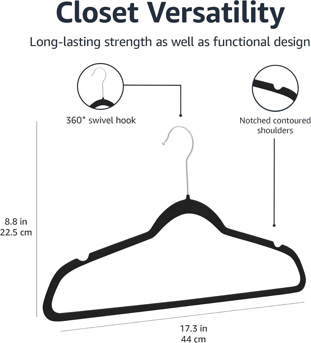 Amazon Basics Slim Velvet Non-Slip Space Saving Suit Clothes Hangers. Closet Organizer. Black. 50-Pack