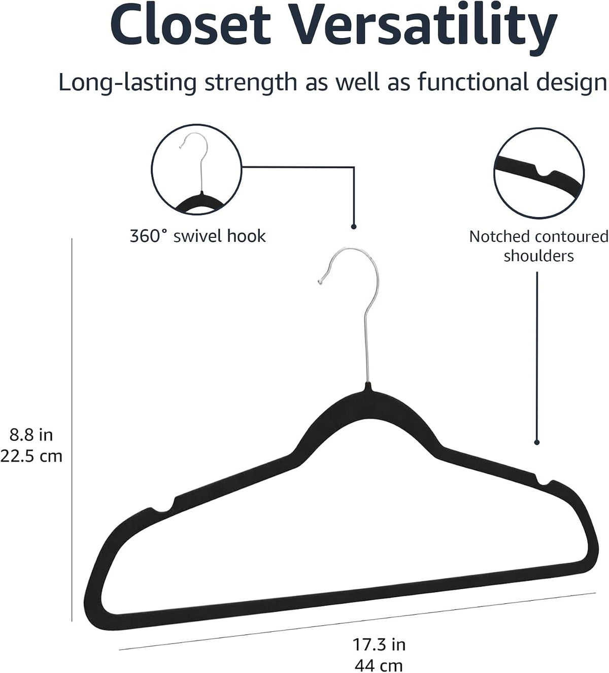 Amazon Basics Slim Velvet Non-Slip Space Saving Suit Clothes Hangers. Closet Organizer. Black. 50-Pack
