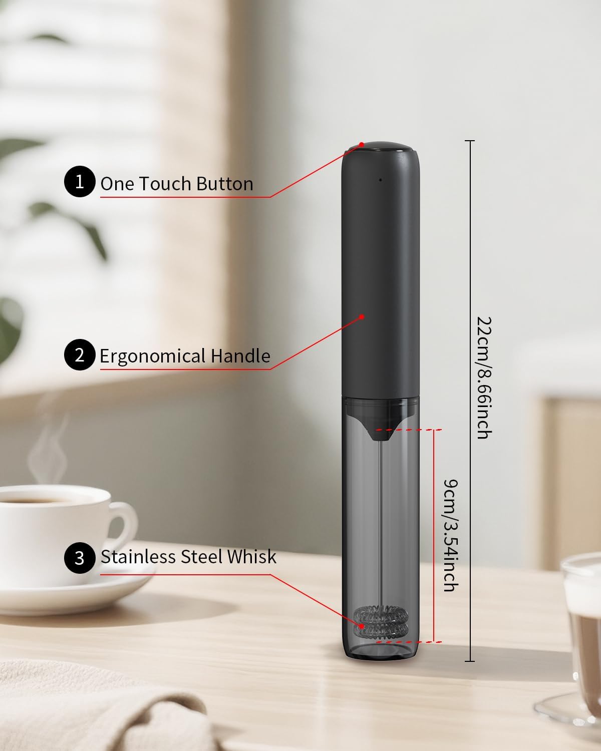 CIRCLE JOY Rechargeable Milk Frother Handheld. Dual Coil Whisk Head Electric Coffee Frother. Portable Hand Frother Wand Drink Mixer for Matcha Lattes Cappuccino. Kitchen Gifts. Black