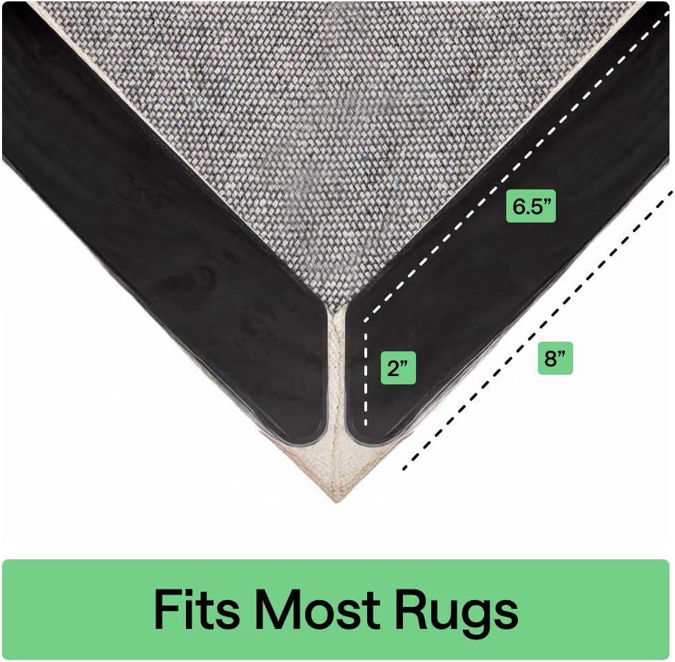 GORILLA GRIP® Extra Long Rug Grippers for Hardwood Floor. 8 Pack Black | Reusable Dual-Sided Adhesives Pads Keep Area Rugs Corners Flat. Holds Down Carpet on Hard Wood. Tile Floors. Renter Friendly