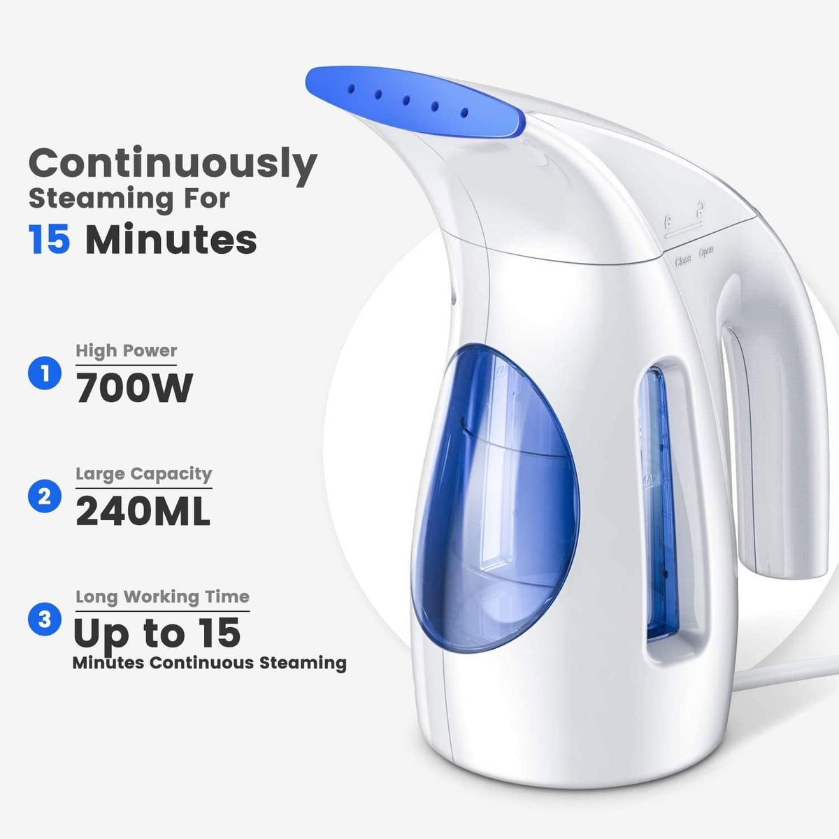 HiLIFE Steamer for Clothes. Portable Handheld Clothing Steamer. 240ml Big Capacity. 700W. Strong Power. Fabric Quick Wrinkle Remover with Brush for Home. Office(ONLY 120V) -Blue