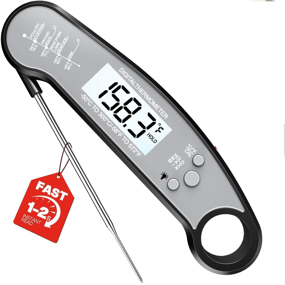 Meat Thermometer Digital. 1-2 Sec Instant Read. Food. Cooking. Grilling | Bright Backlit Display. Waterproof for Air Fryer. Smoker. Candy. Kitchen Gadgets. BBQ Essentials. Gift for Men Husband. Red