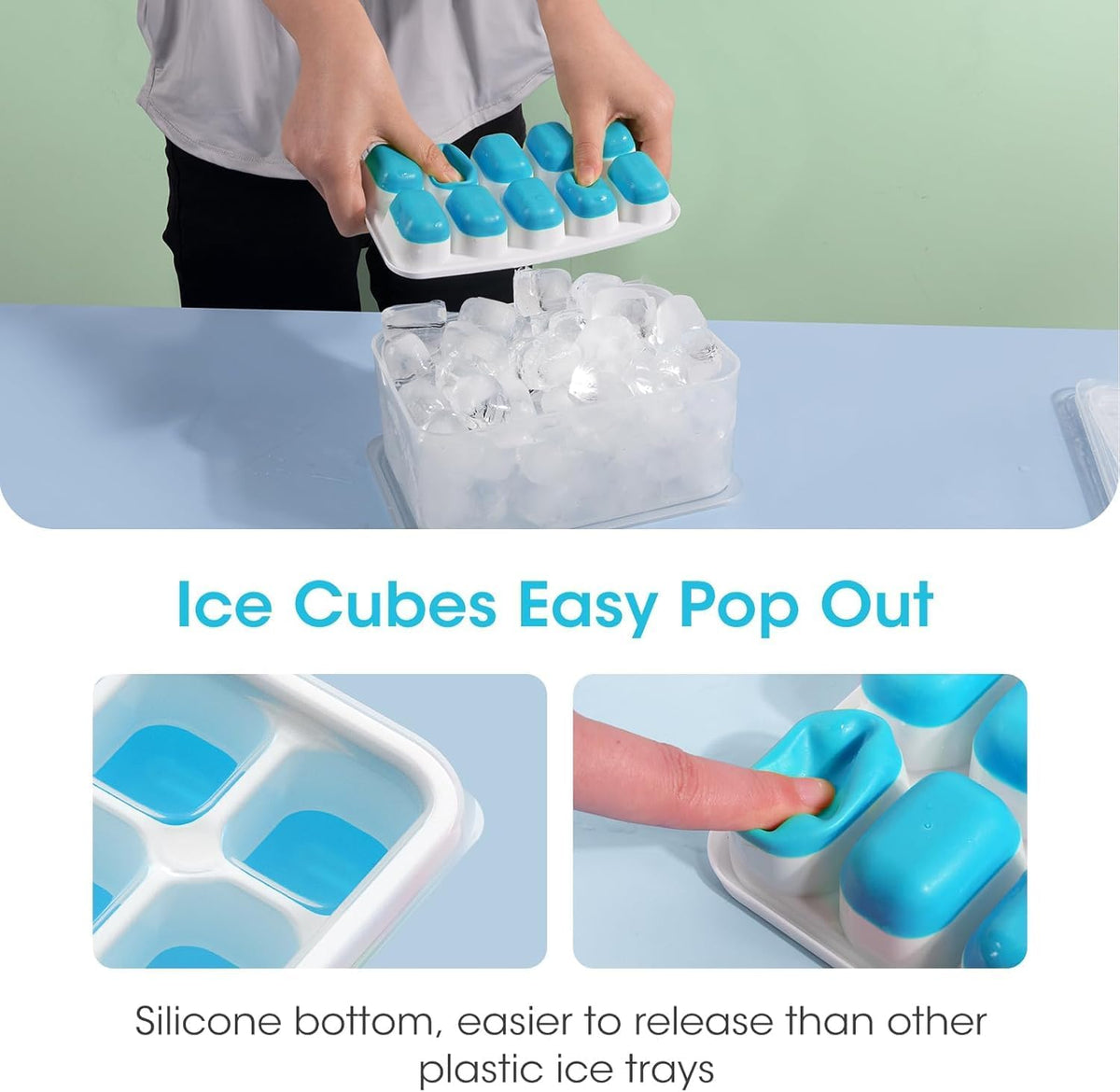 DOQAUS Ice Cube Tray with Lid and Bin.4 Pack Ice Cube Trays for Freezer | Silicone.Stackable. Easy Release Trays with Storage Bin & Scoop. Ideal for Freezer. Kitchen. RV. Cocktail. Coffee.