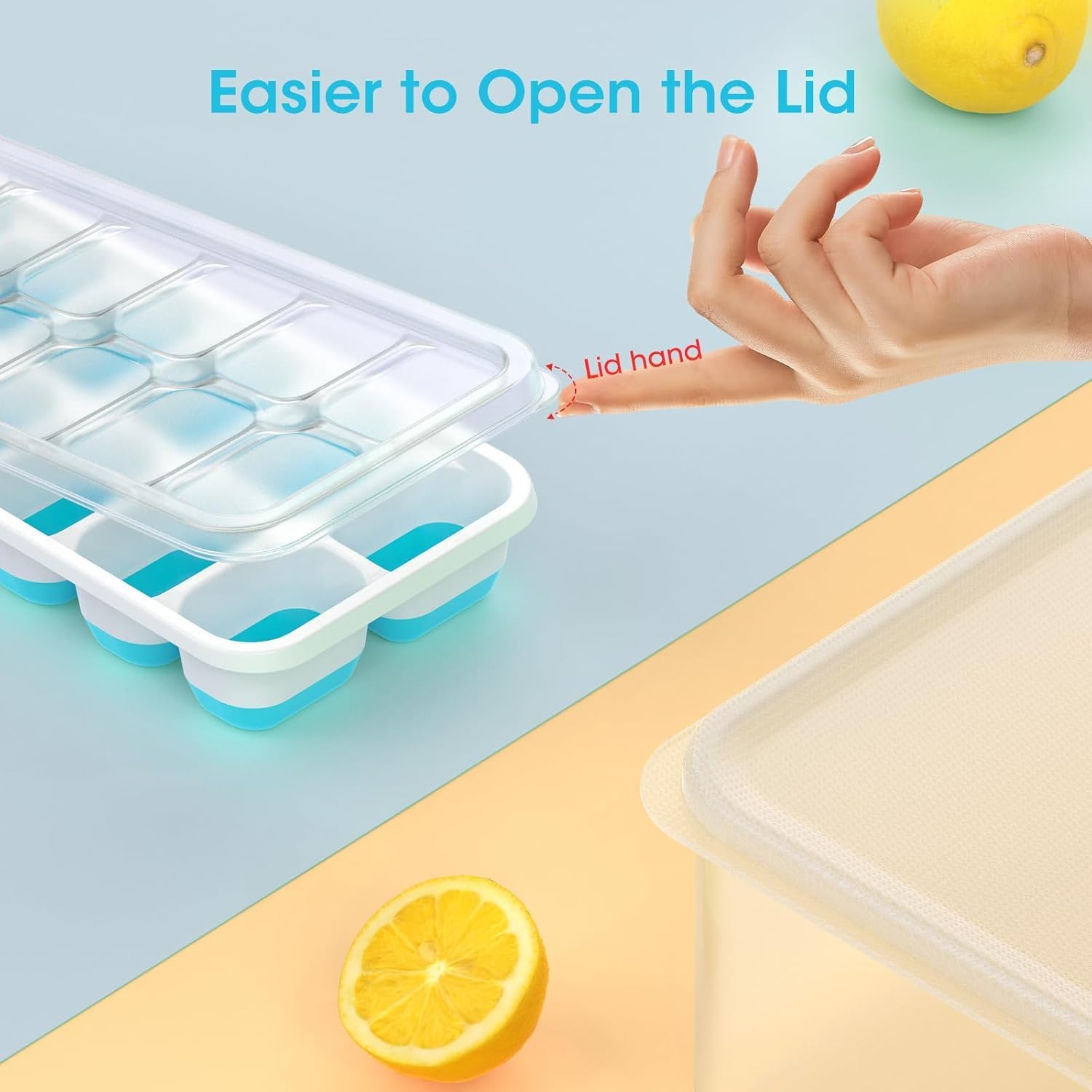 DOQAUS Ice Cube Tray with Lid and Bin.4 Pack Ice Cube Trays for Freezer | Silicone.Stackable. Easy Release Trays with Storage Bin & Scoop. Ideal for Freezer. Kitchen. RV. Cocktail. Coffee.