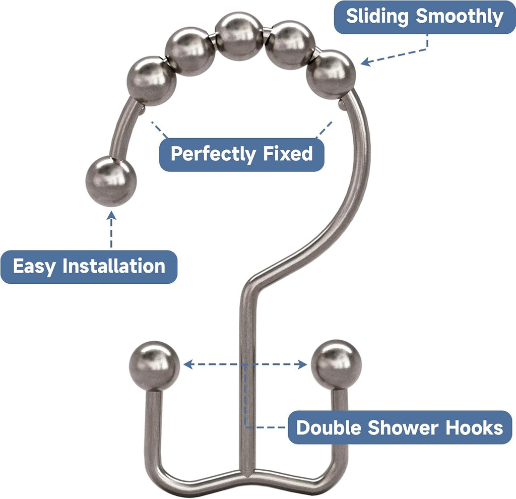 Titanker Shower Curtain Hooks Rings. Rust Resistant Metal Double Glide Shower Hooks Rings for Bathroom Shower Rods Curtains. Set of 12 Hooks - Nickel