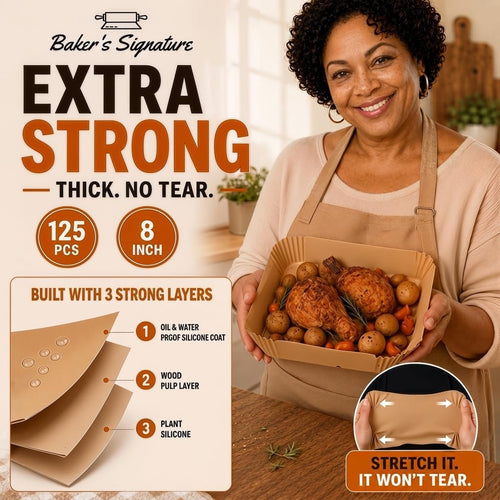 Air Fryer Paper Liners. 125Pcs Air Fryer Disposable Liners | Non-Stick and Oil Proof for Easy Cleanup. 8 Square for 5-8 qt Basket by Baker's Signature
