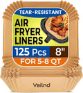 125Pcs 8 Inch Square Air Fryer Liners Disposable for 5-8QT. Parchment Paper | Non-Stick. Unbleached Food Grade. Waterproof Oilproof Baking Airfryer Sheets Papers for Oven. Microwave. Baking. Roasting