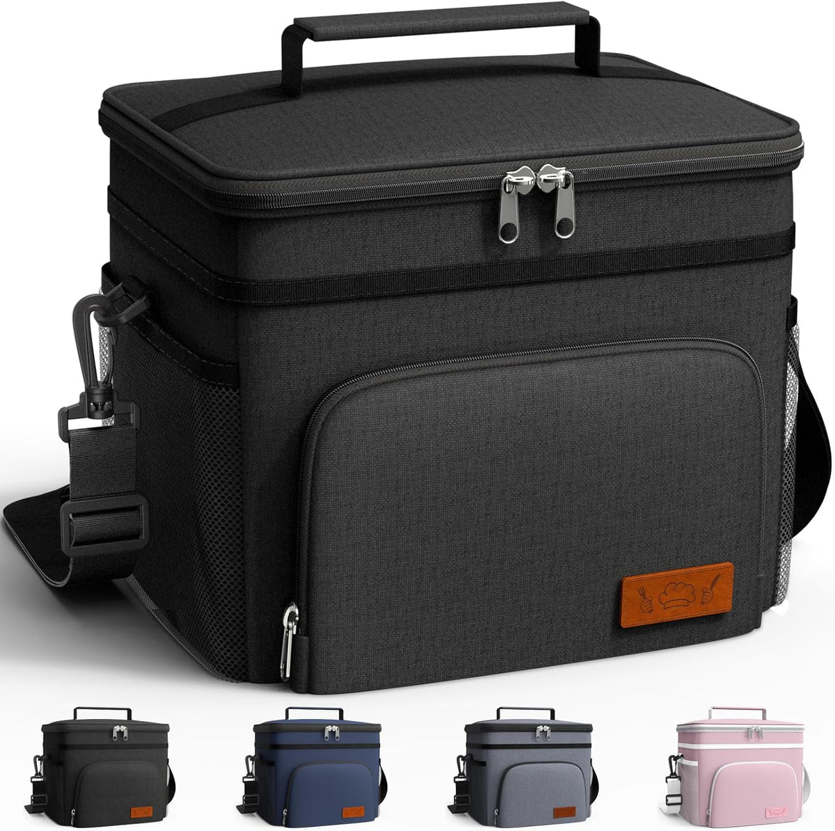 HOTOR Insulated Lunch Box Men Women Leak-Proof Cooler Lunch Bag 9L | 4 Pockets. Adjustable Strap. Ideal for Work. Picnic. Travel. Camping. Gift. Black