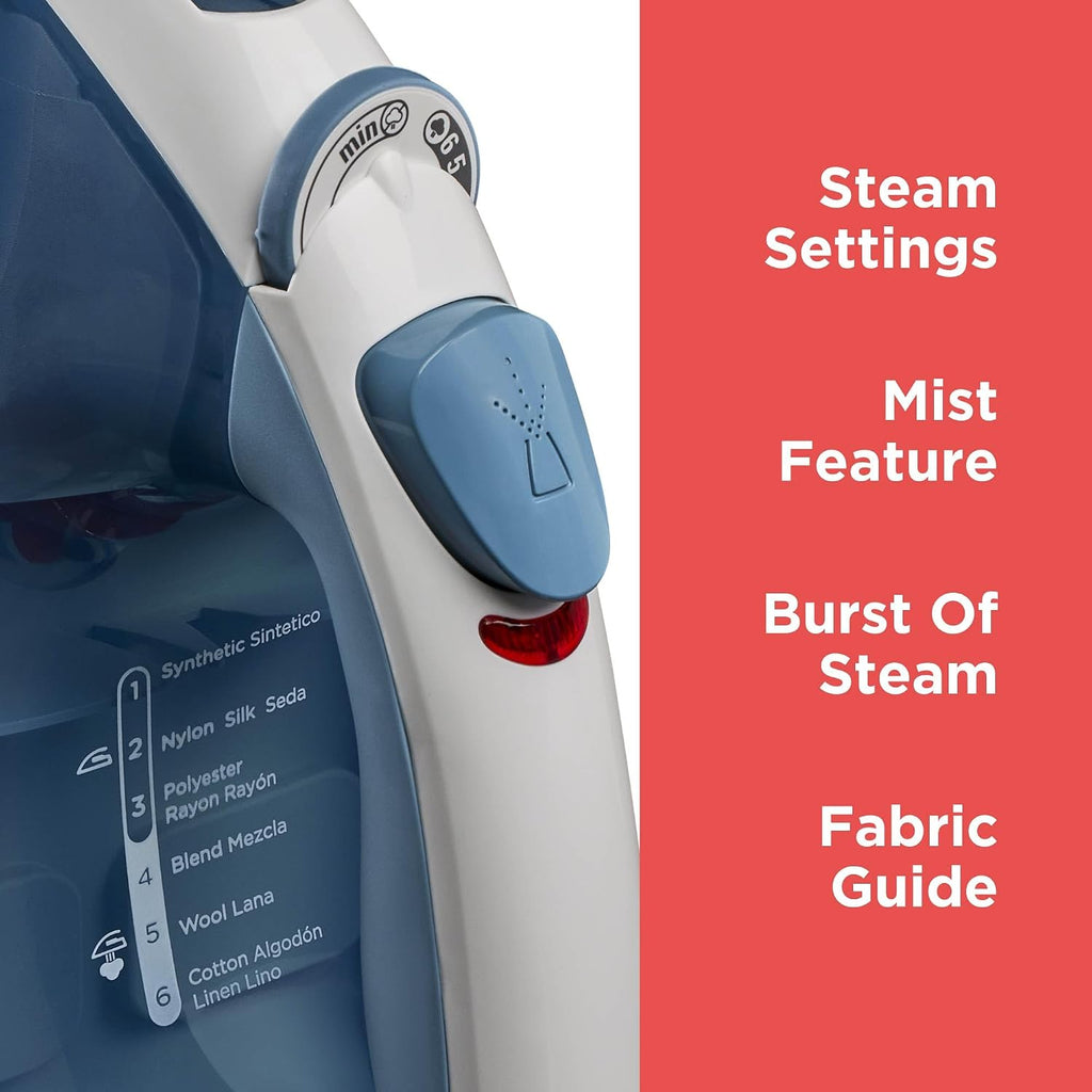 BLACK+DECKER Steam Iron for Clothes with Auto Shutoff & TrueGlide Soleplate | 1200W steam iron with nonstick soleplate. compact. spray mist. comfort grip and auto shutoff for easy wrinkle removal.