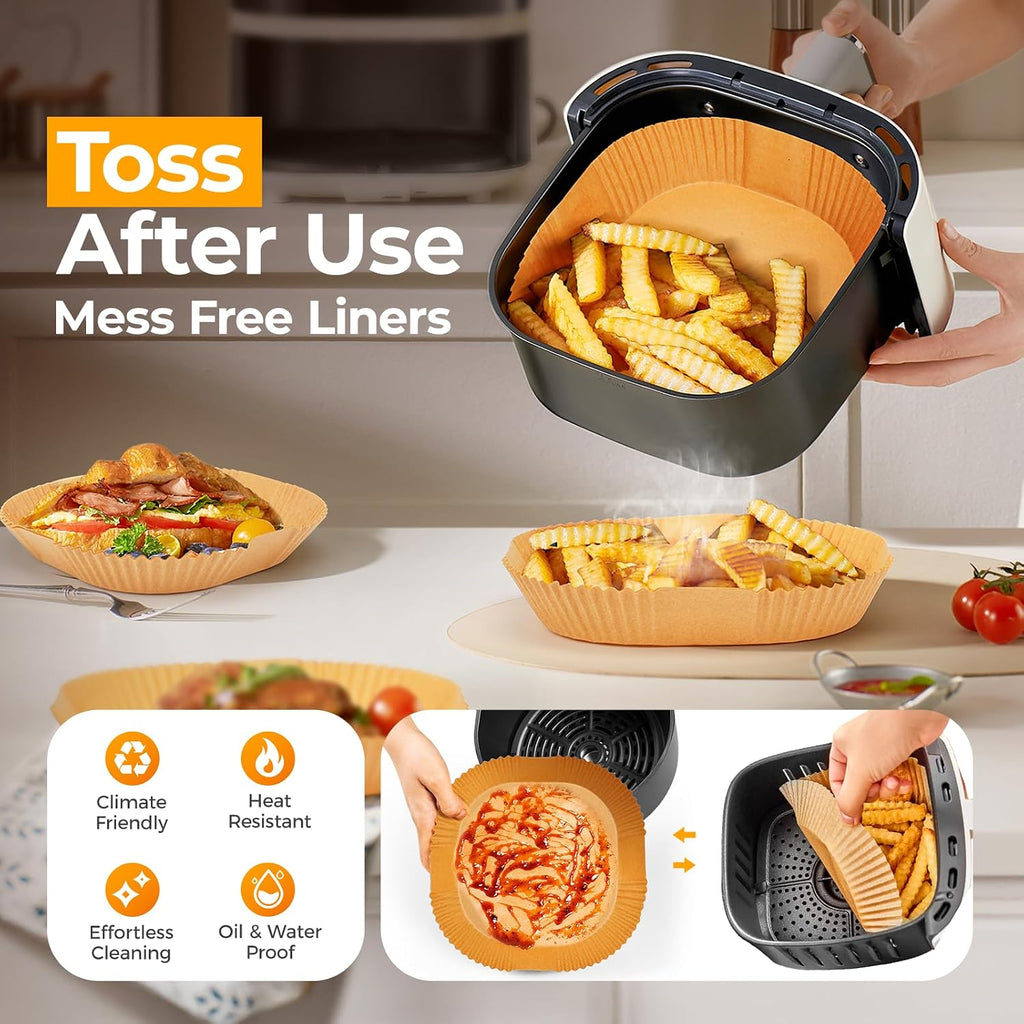 125Pcs 8 Inch Square Air Fryer Liners Disposable for 5-8QT. Parchment Paper | Non-Stick. Unbleached Food Grade. Waterproof Oilproof Baking Airfryer Sheets Papers for Oven. Microwave. Baking. Roasting