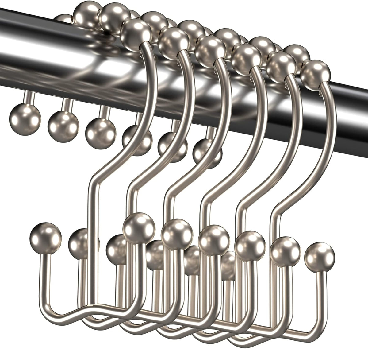 Titanker Shower Curtain Hooks Rings. Rust Resistant Metal Double Glide Shower Hooks Rings for Bathroom Shower Rods Curtains. Set of 12 Hooks - Nickel