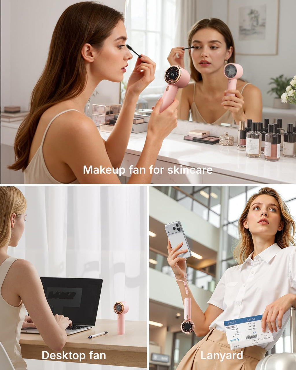 SWEETFULL Portable Handheld Fan. Mini Rechargeable Personal Hand Fan | Strong Airflow. Pocket-Sized. Up to 12H. 5 Speeds. Quiet Cooling Travel Essentials. Cute Gifts for Women. Girls. Lash. Makeup