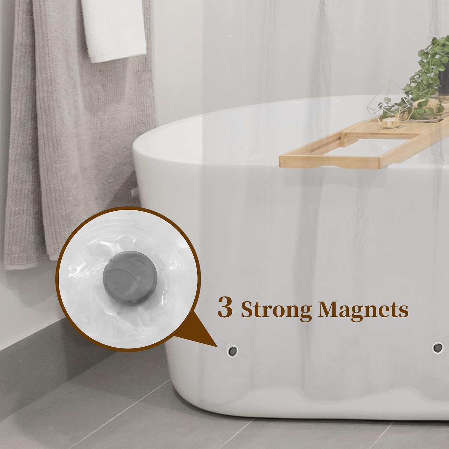 Barossa Design Oeko-tex Certified Shower Curtain Liner Standard Size. Clear | Waterproof PEVA. Rustproof Grommets. 3 Bottom Magnets. Cute Lightweight Bathroom Curtain. Fits Standard Tub 72 Length