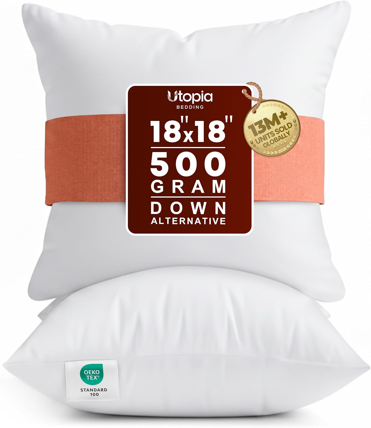 Utopia Bedding 18x18 Pillow Inserts. White Throw Pillows for Couch. 2 Pack | 100% Virgin Filling. Indoor Cushion Inserts for bed. sofa & couch. Extra Filled. Supportive & Fluffy Decorative Pillows