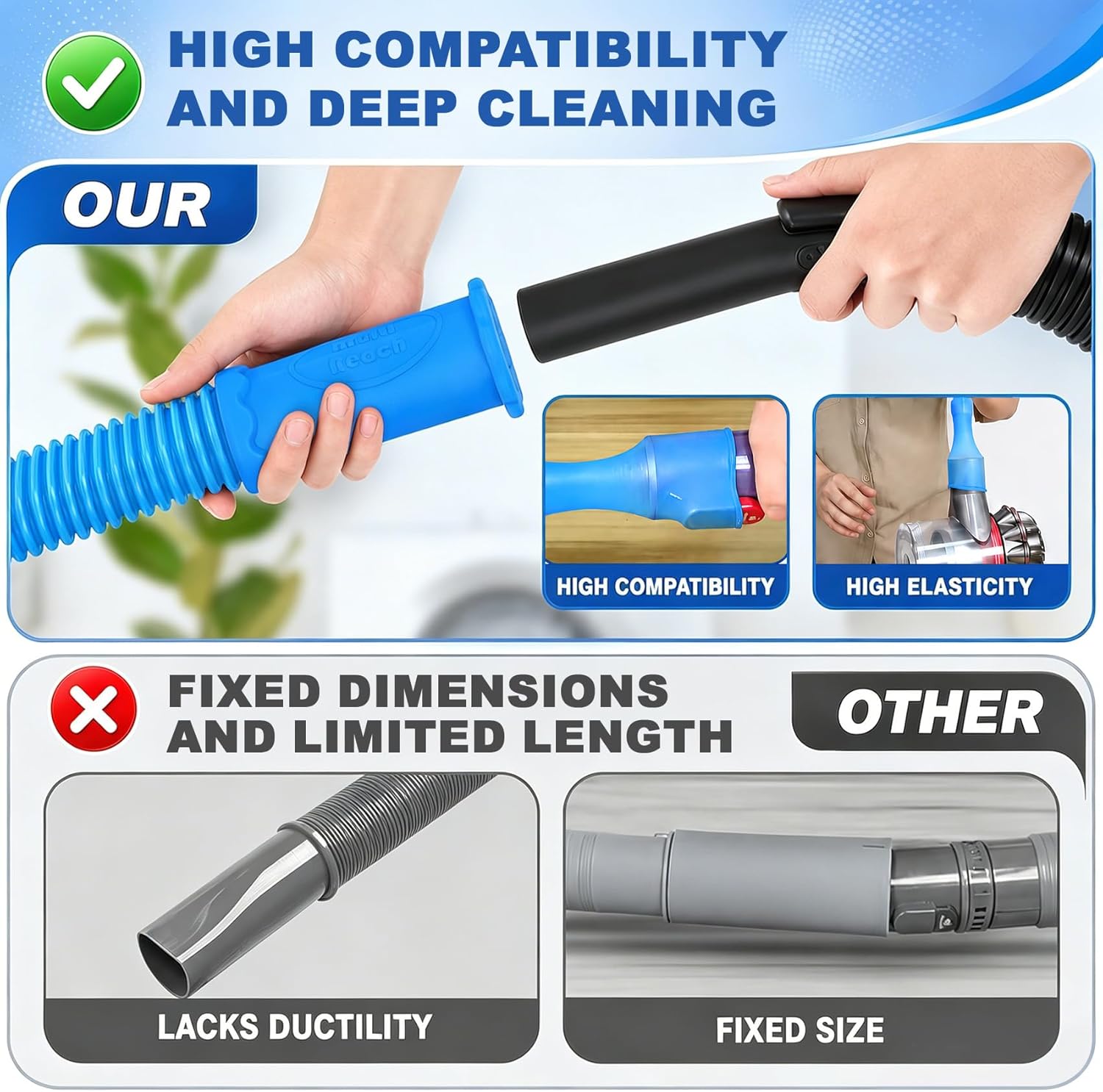 Amazon.com - PetOde 2Pcs Dryer Vent Cleaner Kit Universal Vacuum Hose Attachment & Brush | Blue Upgraded Flexible Hose for Smooth Airflow Without Whistling Noise. Fits Most Vacuums for Deep Cleaning