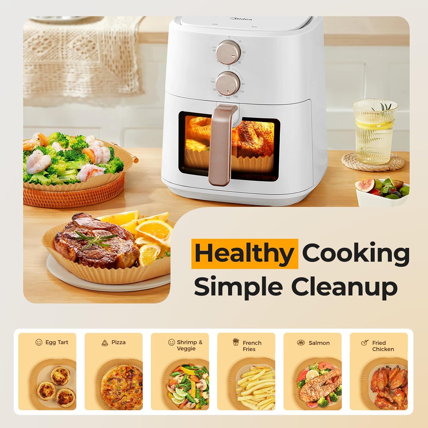 125Pcs 8 Inch Square Air Fryer Liners Disposable for 5-8QT. Parchment Paper | Non-Stick. Unbleached Food Grade. Waterproof Oilproof Baking Airfryer Sheets Papers for Oven. Microwave. Baking. Roasting