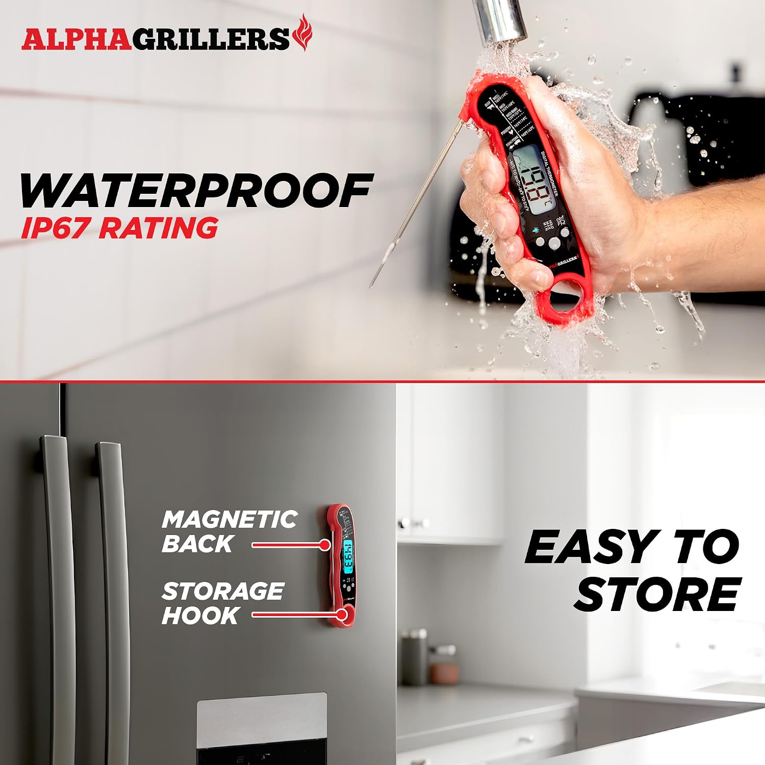 Alpha Grillers Instant Read Meat Thermometer Digital. Cooking. Food. Grill | 1-2 Second Ultra-Fast Response Time. Bright Backlit Display. Waterproof (IP67). Pre-Calibrated & Ready to Use
