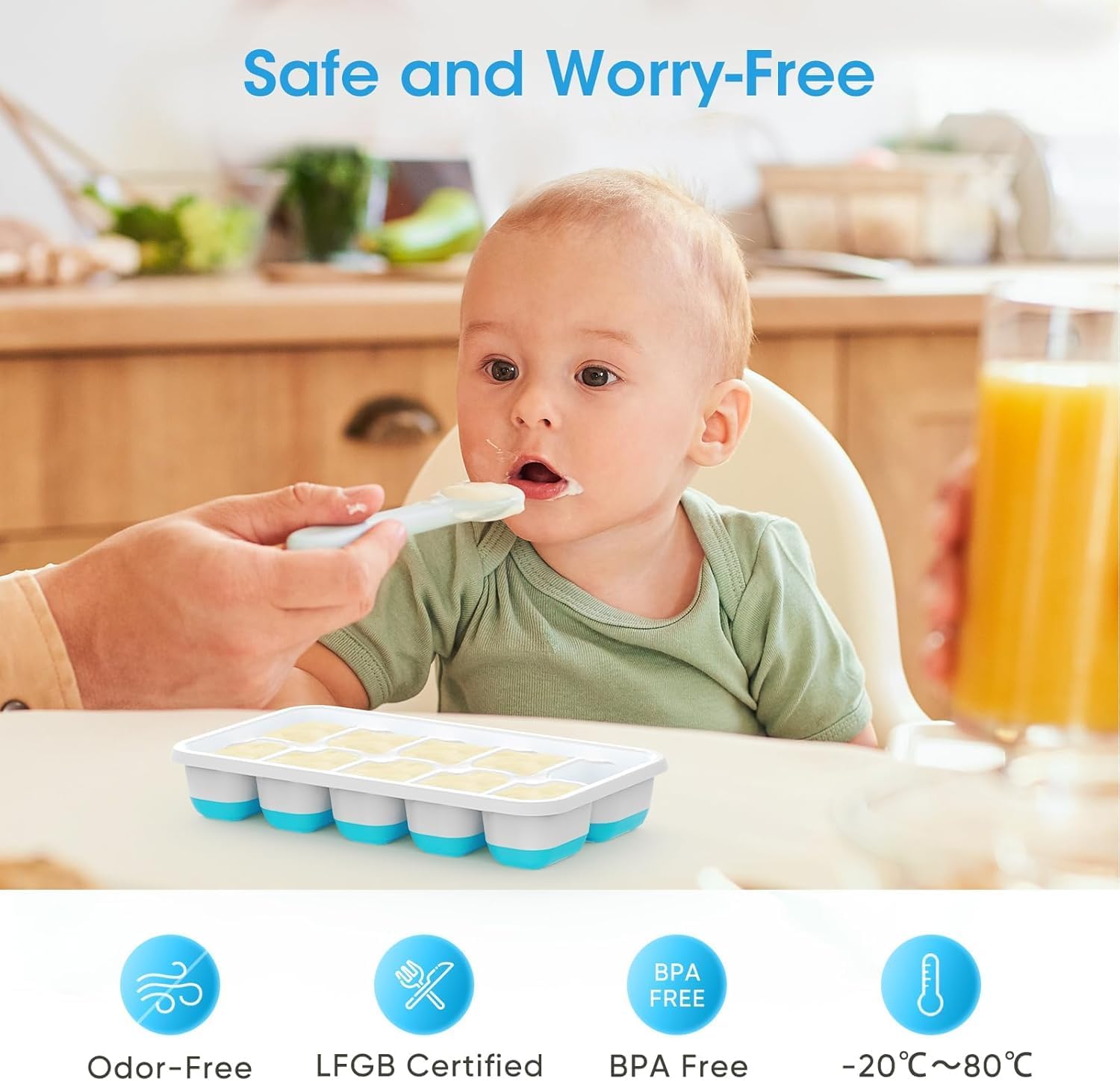 DOQAUS Ice Cube Tray with Lid and Bin.4 Pack Ice Cube Trays for Freezer | Silicone.Stackable. Easy Release Trays with Storage Bin & Scoop. Ideal for Freezer. Kitchen. RV. Cocktail. Coffee.