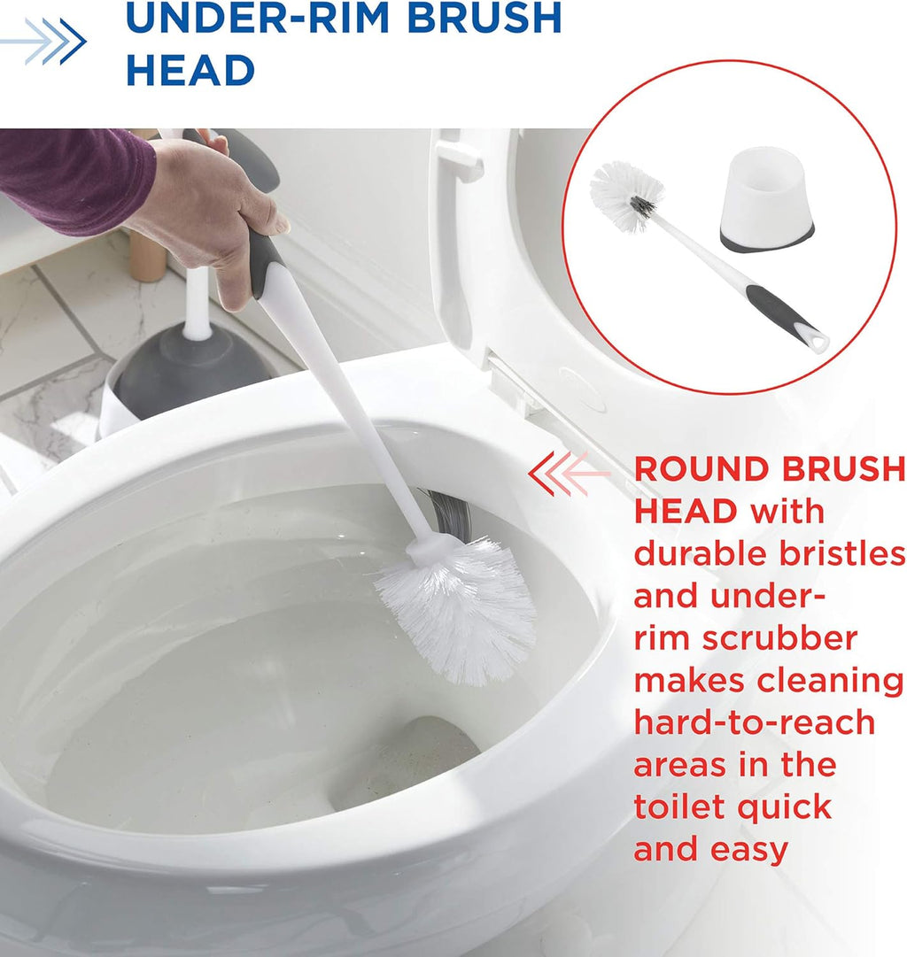 Clorox Corner Toilet Bowl Brush with Under Rim Scrubber. Includes Corner Storage Caddy. White