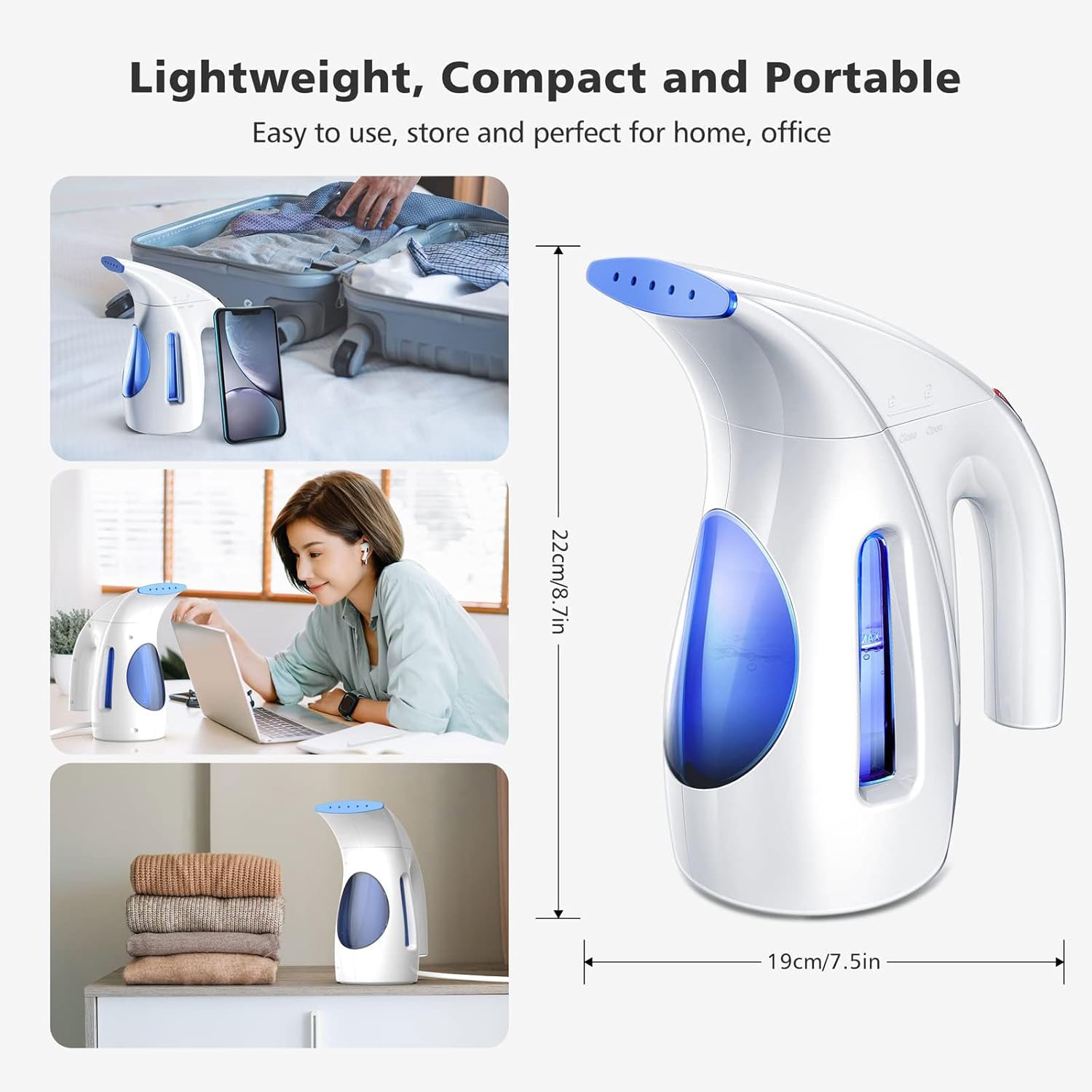 HiLIFE Steamer for Clothes. Portable Handheld Clothing Steamer. 240ml Big Capacity. 700W. Strong Power. Fabric Quick Wrinkle Remover with Brush for Home. Office(ONLY 120V) -Blue