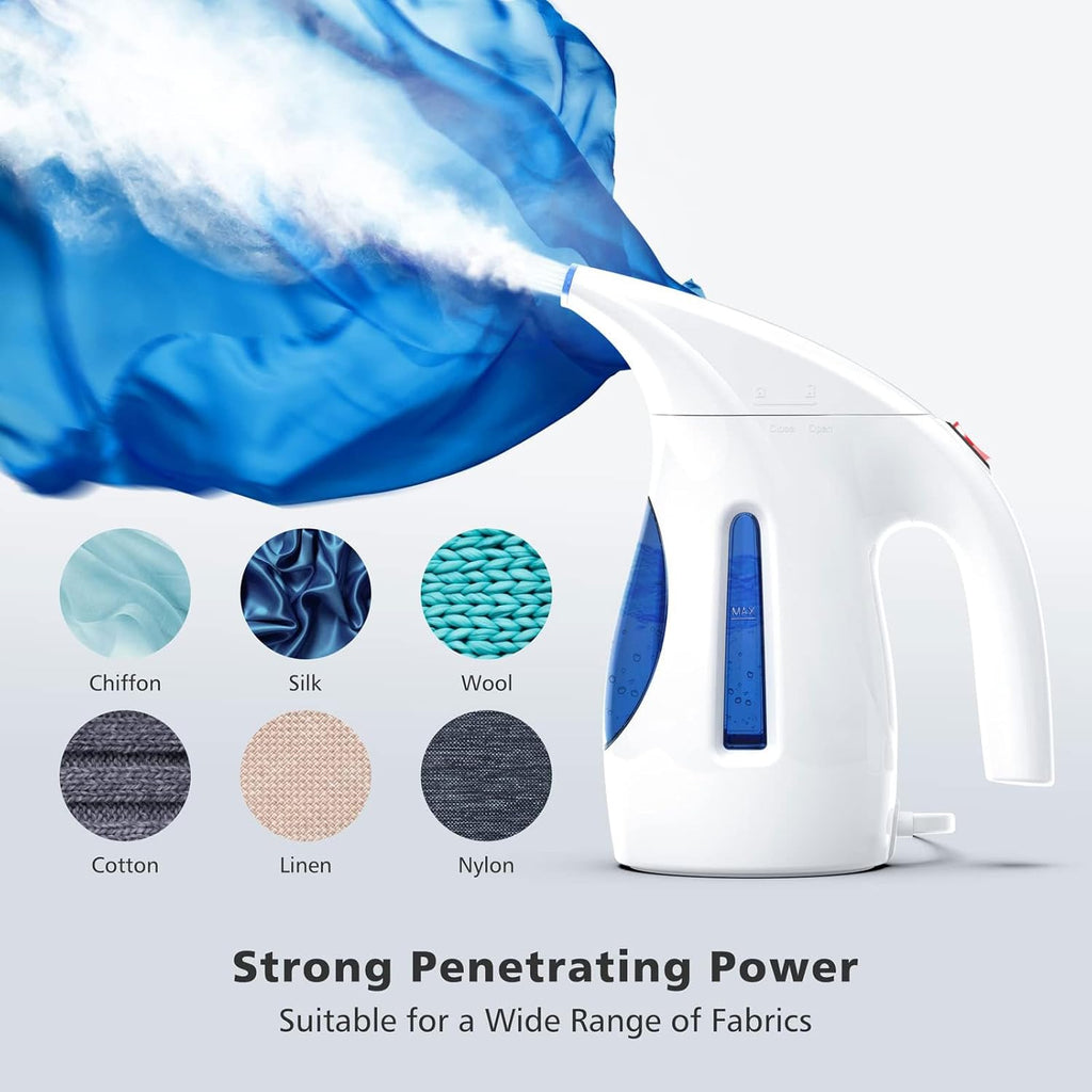 HiLIFE Steamer for Clothes. Portable Handheld Clothing Steamer. 240ml Big Capacity. 700W. Strong Power. Fabric Quick Wrinkle Remover with Brush for Home. Office(ONLY 120V) -Blue