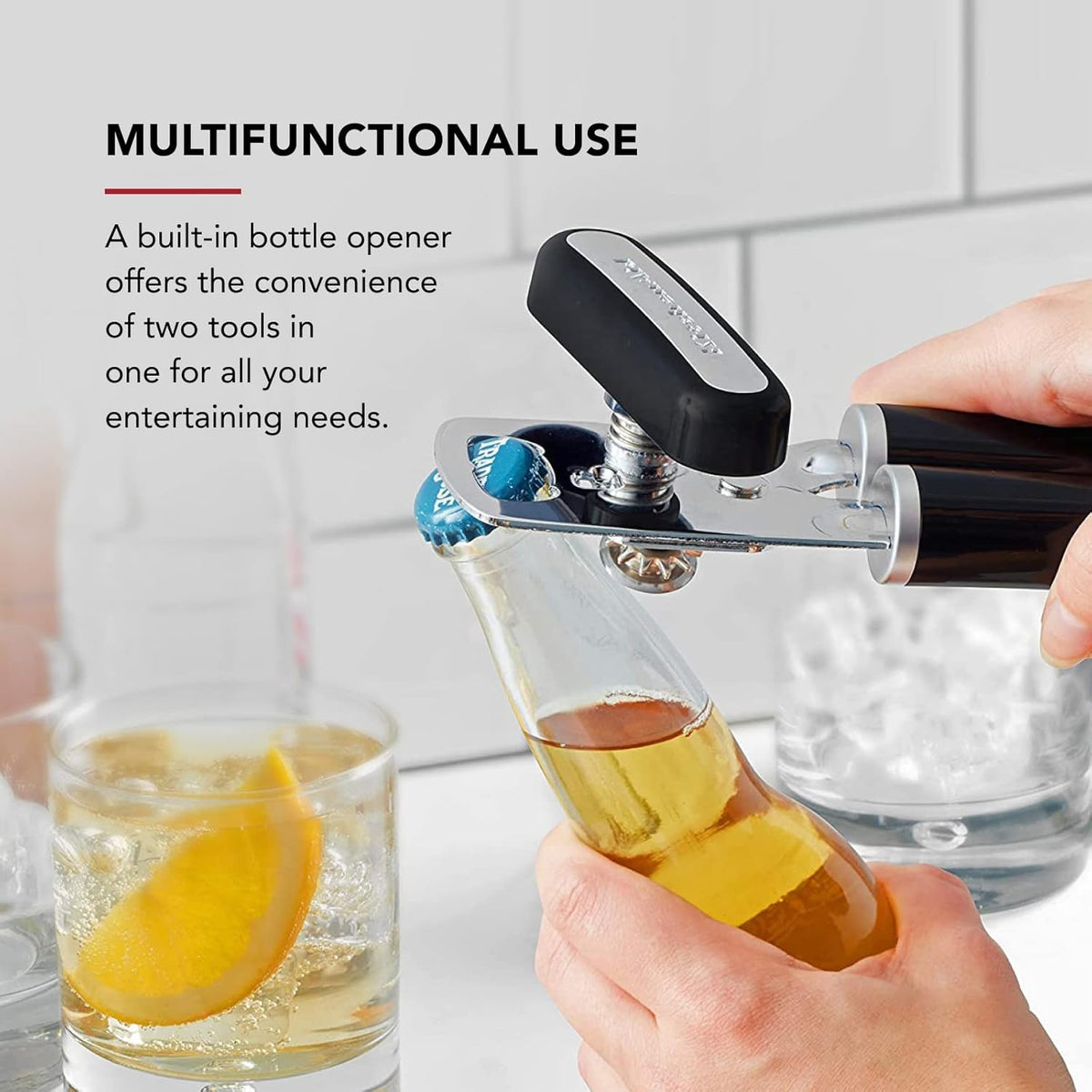 KitchenAid Classic Multifunction Can Opener and Bottle Opener Easy to Use.Razor Sharp Stainless Steel Cutting Wheel.Soft Ergonomic Handles.Black.(Pack of 12)