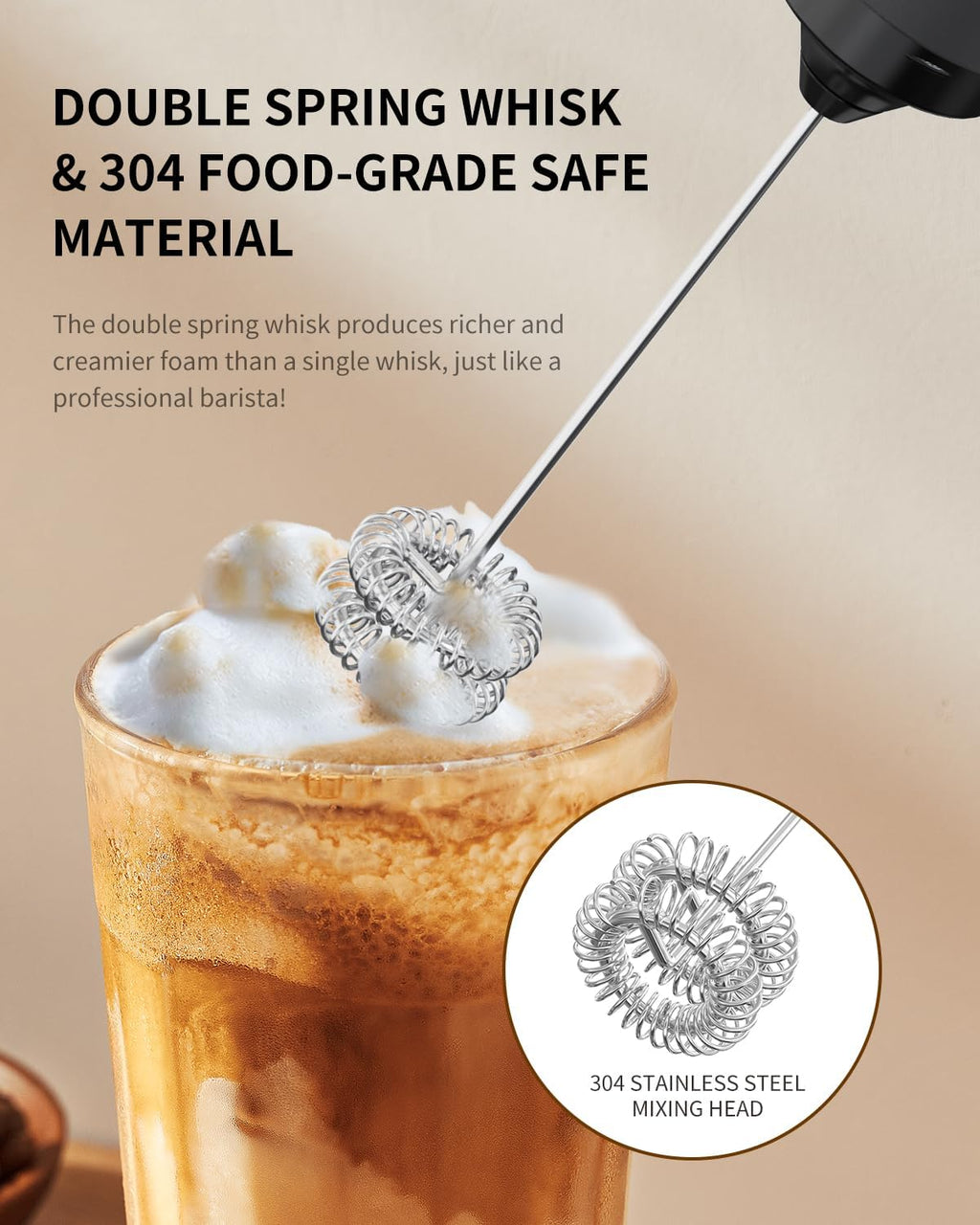 CIRCLE JOY Rechargeable Milk Frother Handheld. Dual Coil Whisk Head Electric Coffee Frother. Portable Hand Frother Wand Drink Mixer for Matcha Lattes Cappuccino. Kitchen Gifts. Black