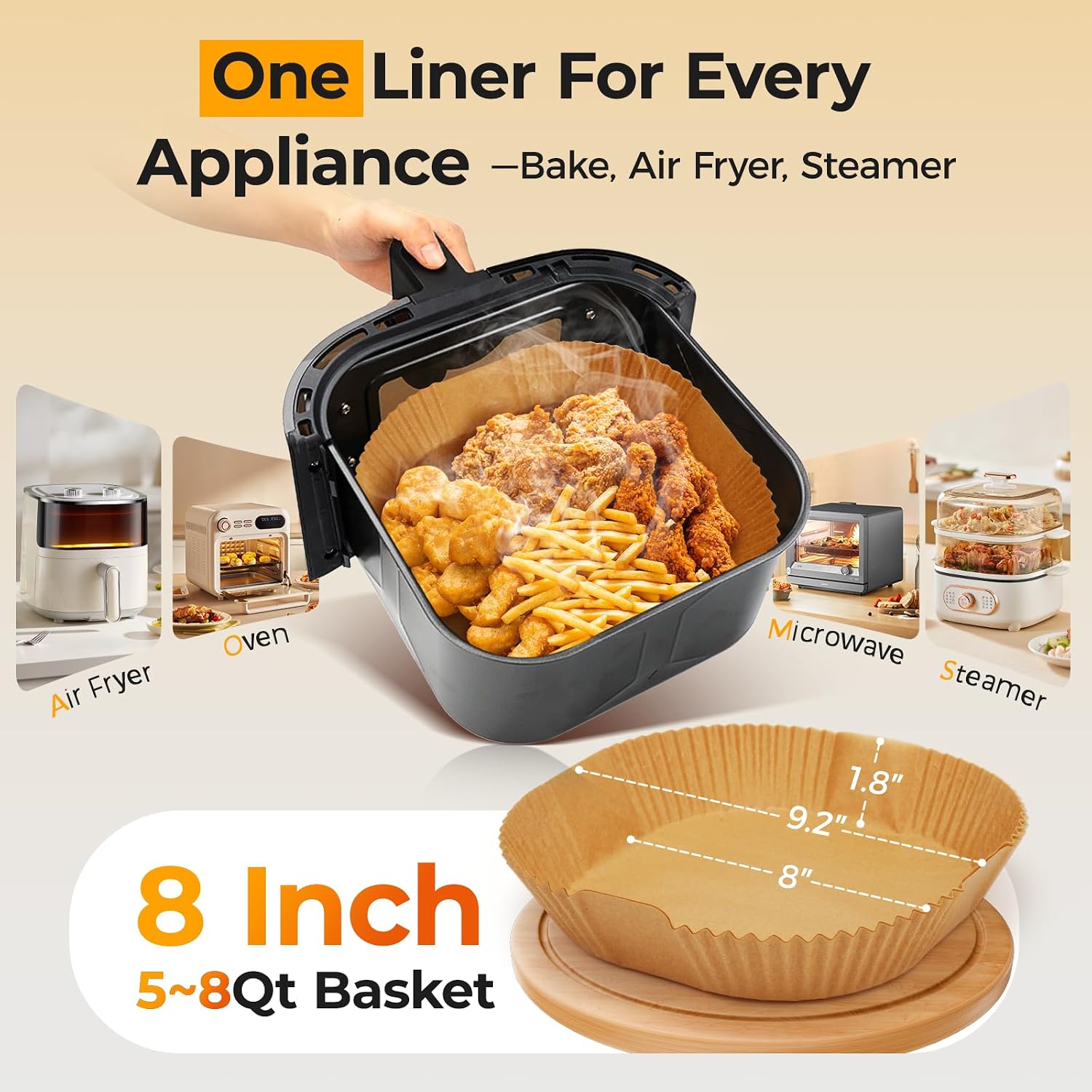 125Pcs 8 Inch Square Air Fryer Liners Disposable for 5-8QT. Parchment Paper | Non-Stick. Unbleached Food Grade. Waterproof Oilproof Baking Airfryer Sheets Papers for Oven. Microwave. Baking. Roasting
