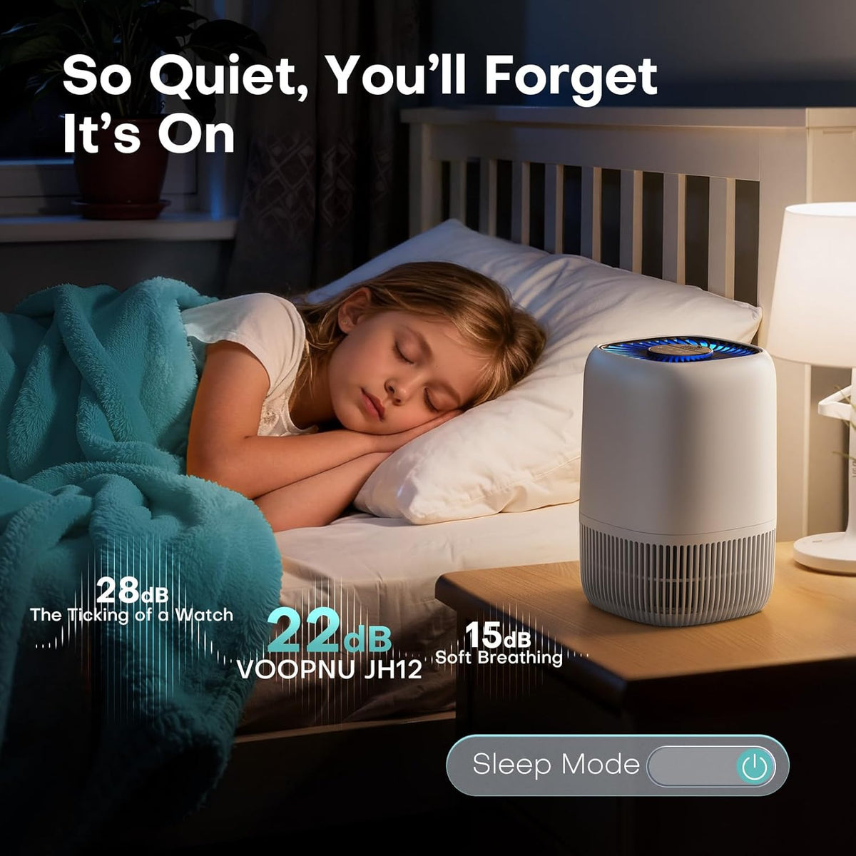 VOOPNU Air Purifiers for Home. High Efficiency Filter Up to 1076 Ft². White | for Pet Hair. Odors. Pollen. Smoke. Compact Air Cleaner with 3 Speeds. Timer. Aroma 22 dB Quiet 360°Intake. DH-JH12