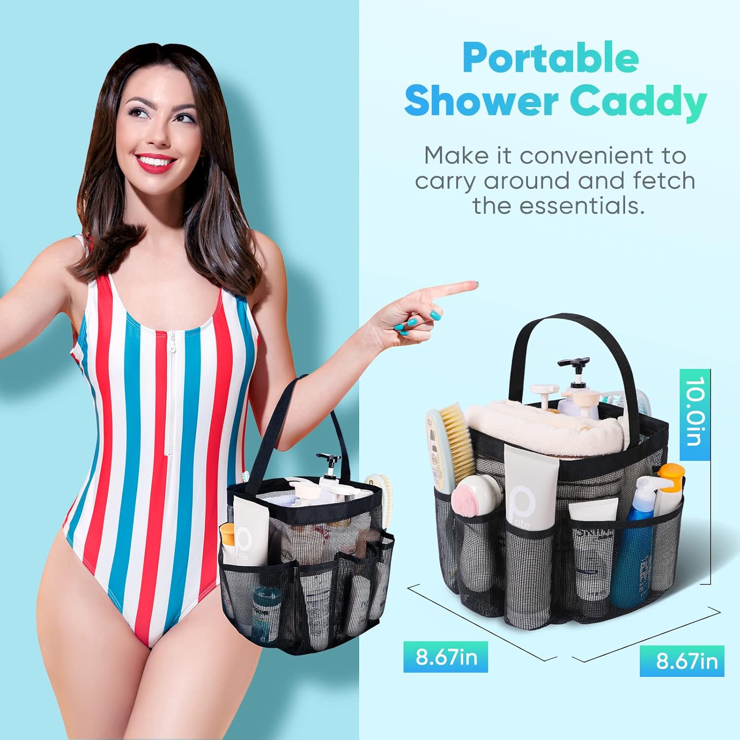 EUDELE Mesh Shower Caddy Portable for College Dorm Room Essentials. Shower Caddy Dorm with 9-Pocket Large Capacity for Beach. Swimming. Gym. Camping. Travel essentials
