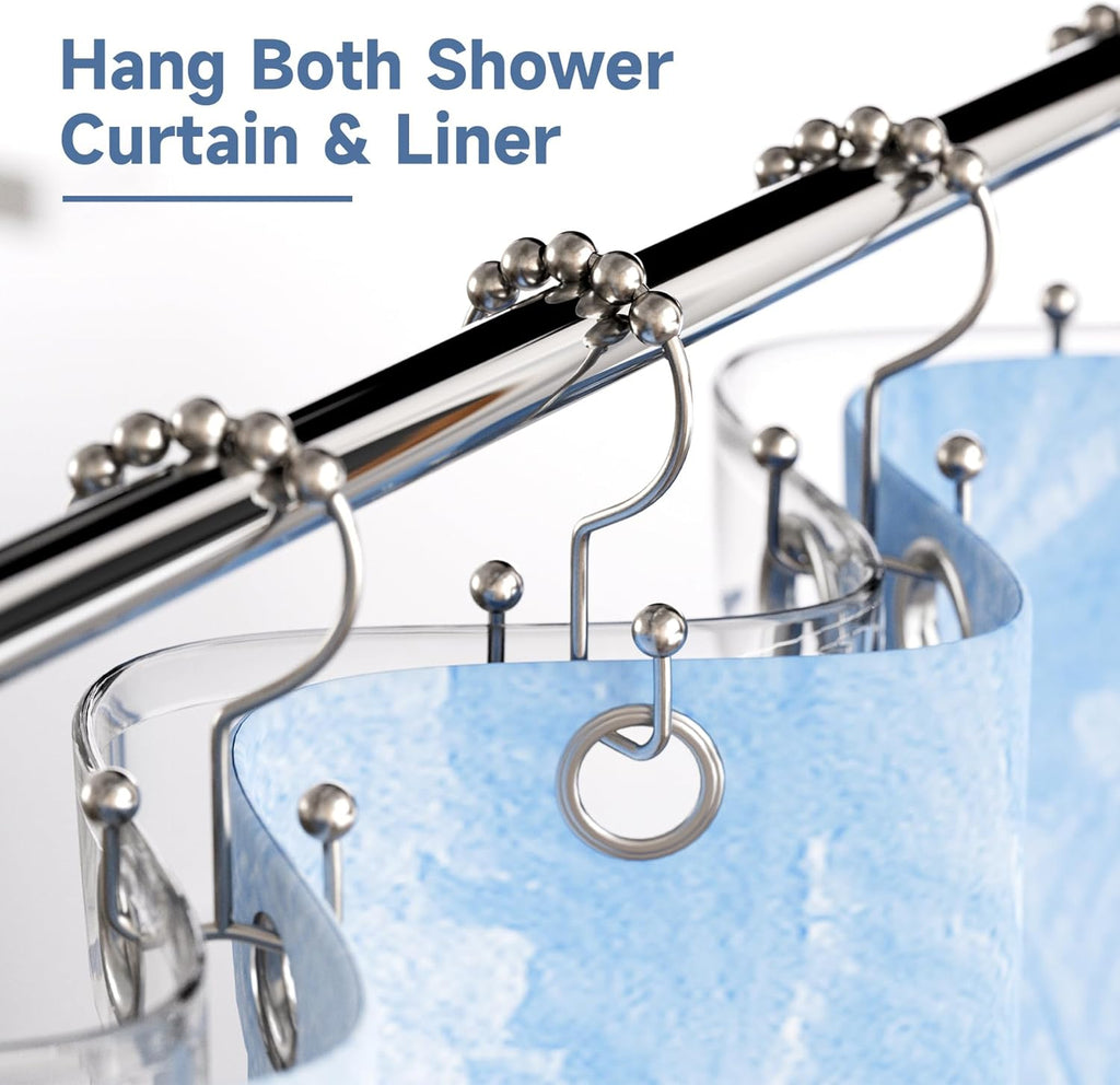 Titanker Shower Curtain Hooks Rings. Rust Resistant Metal Double Glide Shower Hooks Rings for Bathroom Shower Rods Curtains. Set of 12 Hooks - Nickel