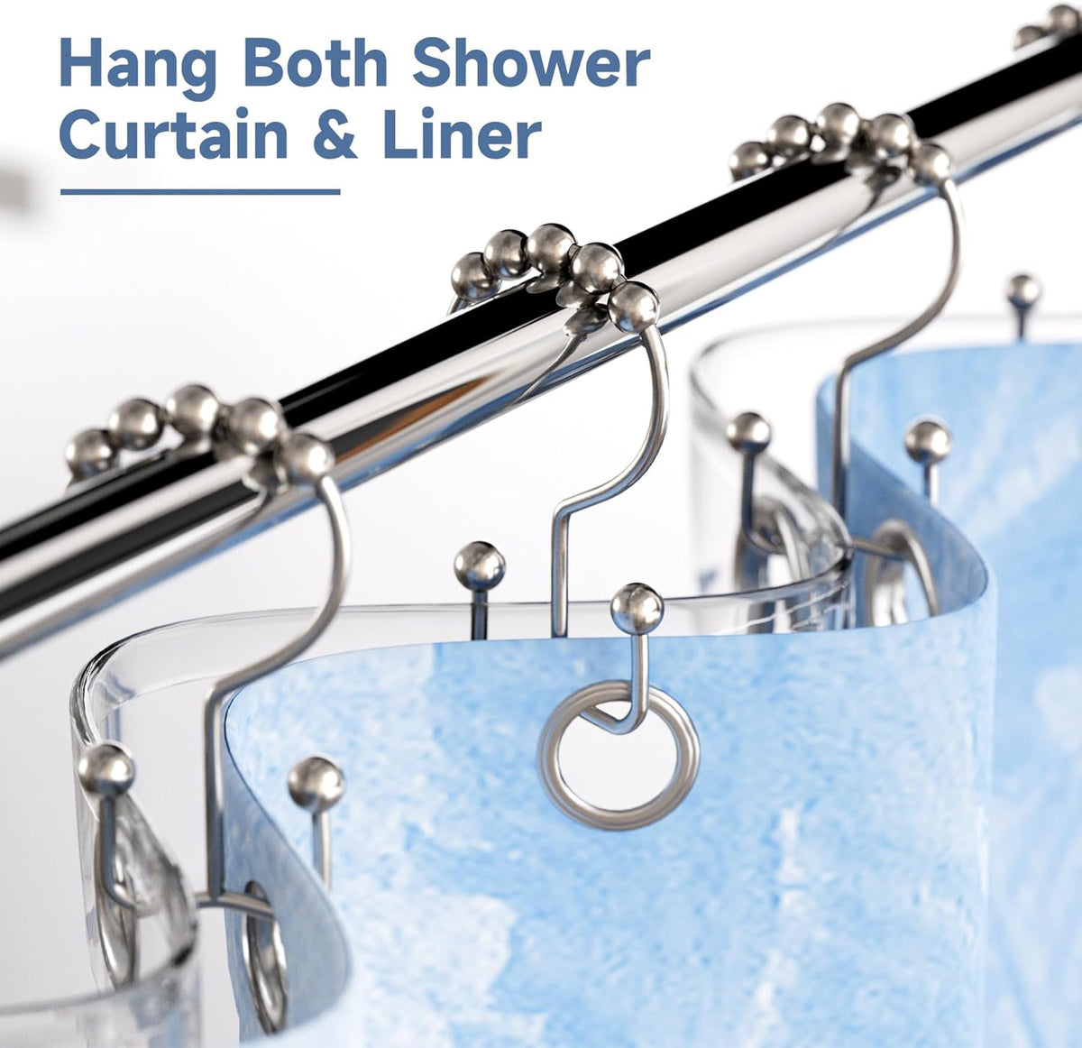 Titanker Shower Curtain Hooks Rings. Rust Resistant Metal Double Glide Shower Hooks Rings for Bathroom Shower Rods Curtains. Set of 12 Hooks - Nickel