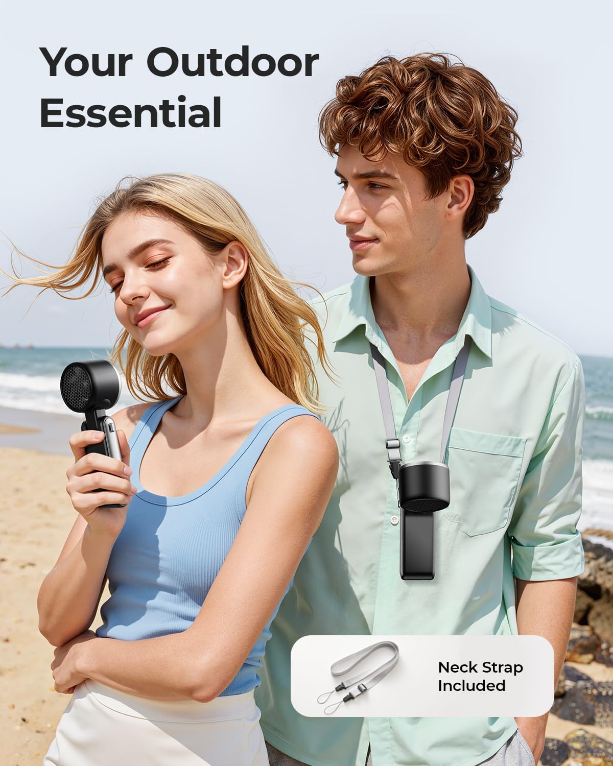 Bearwind Portable Handheld Turbo Fan - 5 Gear High Speed 4000mAh Rechargeable Mini Personal Hand Fan Blow Cold Air. Battery Operated Travel Essentials. Beach Vacation. Gifts for Women. Men (Black)