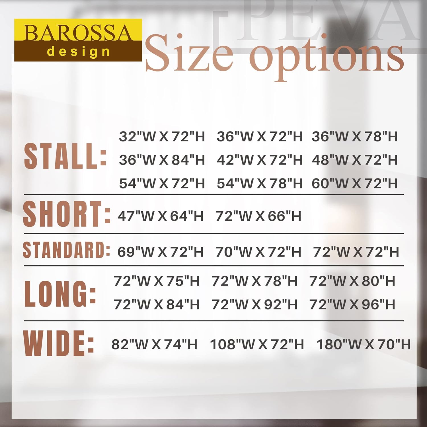 Barossa Design Oeko-tex Certified Shower Curtain Liner Standard Size. Clear | Waterproof PEVA. Rustproof Grommets. 3 Bottom Magnets. Cute Lightweight Bathroom Curtain. Fits Standard Tub 72 Length