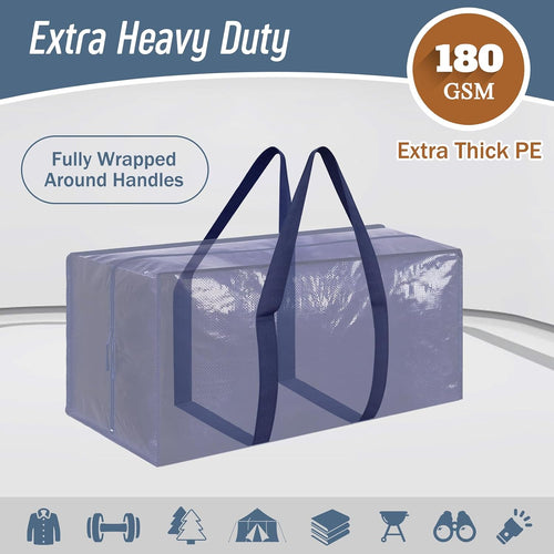 6 Pack Extra Heavy Duty Large Moving Bags with Strong Zipper. Dark Blue | Comfortable Handles. Sturdy & Durable Clothes Storage Bags Totes Bins. Blue Packing Moving Boxes for College Supplies